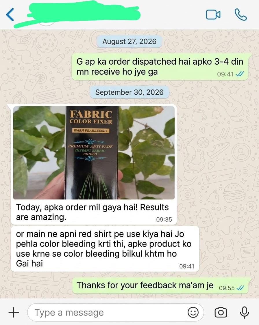 Customer WhatsApp review screenshot