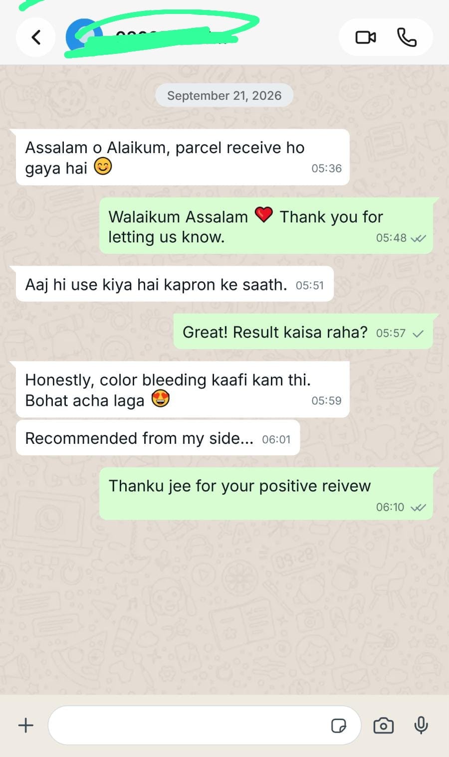 Customer WhatsApp review screenshot